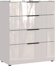 Schubkastenkommode mit vier Schubladen, glänzend weiß, seitliche Perspektive