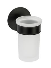 Zahnputzbecherhalter Uno Melet aus mattem Glas und schwarzem Metall, seitliche Perspektive