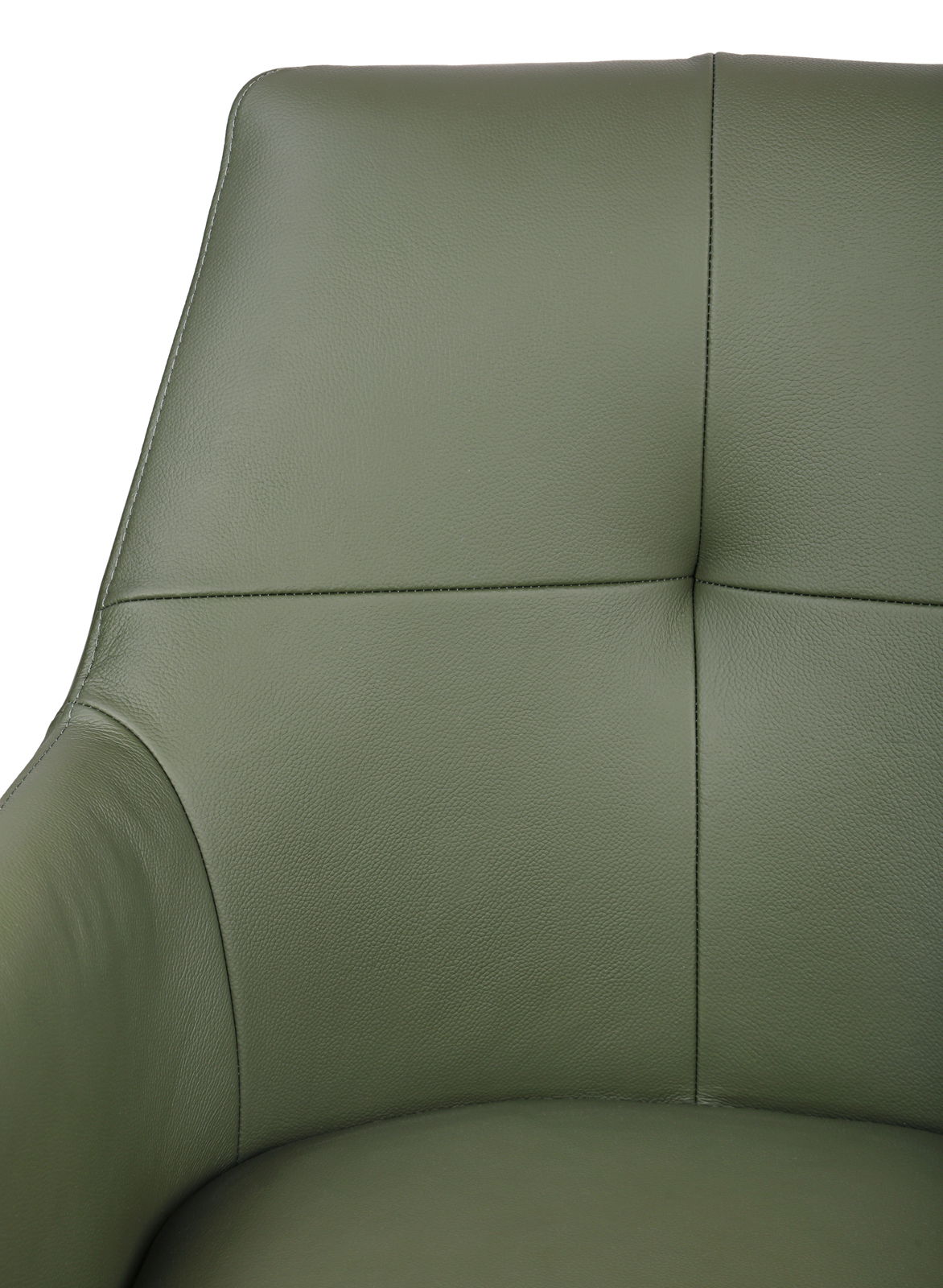 Nahaufnahme eines grünen Barhockers mit gepolsterter Rückenlehne, Vorderansicht