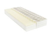 Kaltschaummatratze H3 in seitlicher Perspektive mit sichtbarem Wellenschnitt und gestepptem Bezug