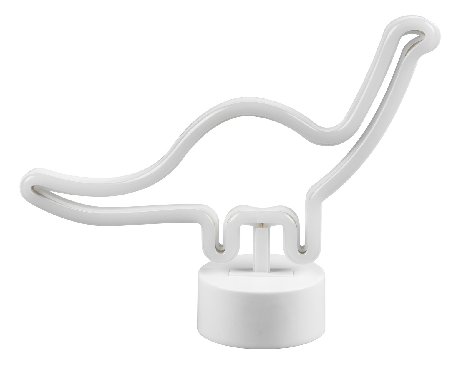 Weiße Tischleuchte in Form eines Dinosauriers, seitliche Perspektive