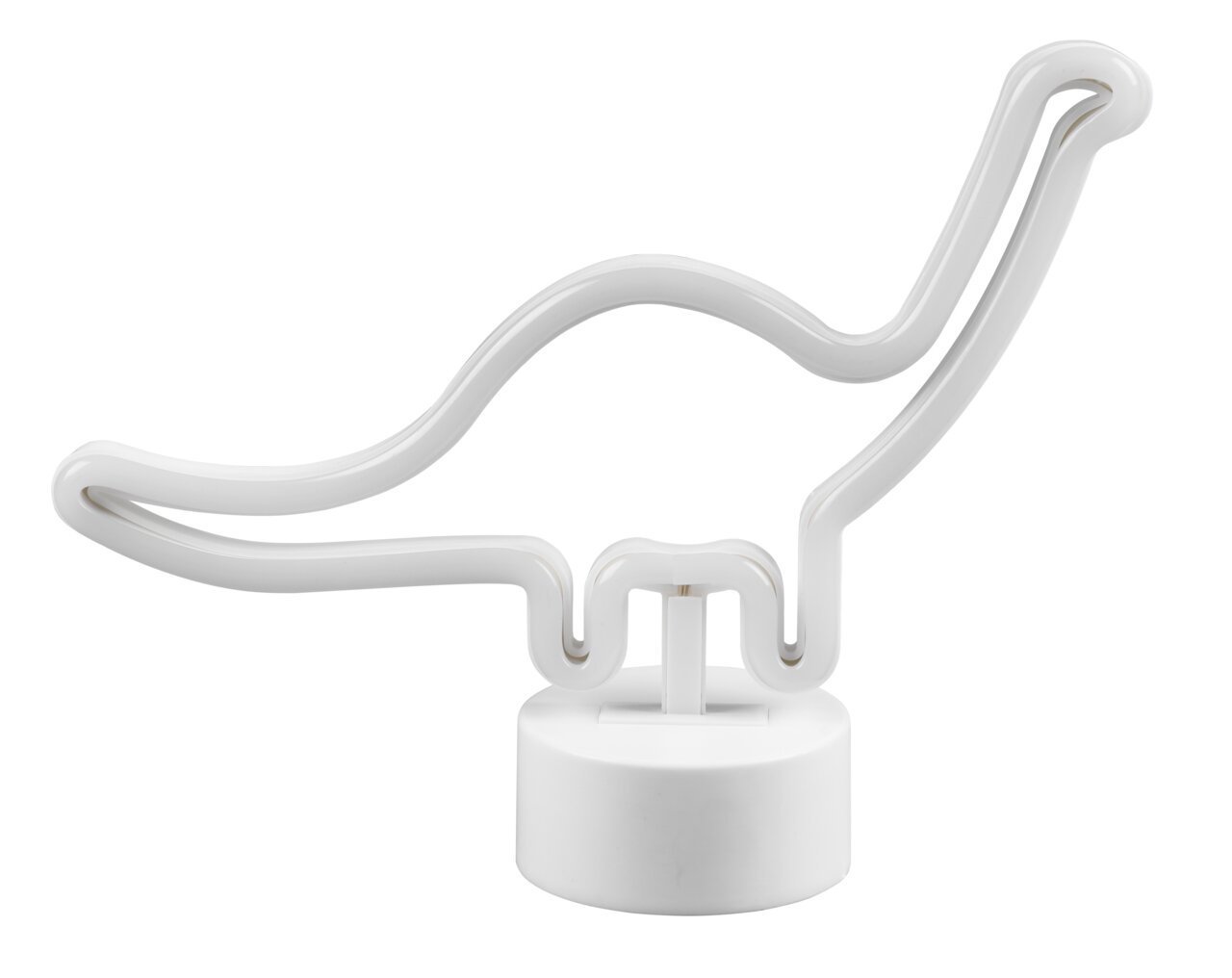 Weiße Tischleuchte in Form eines Dinosauriers, seitliche Perspektive