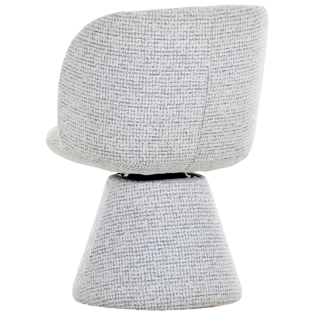Z2 Sessel FUNGO Rückansicht eines modernen Sessels mit grauem Stoffbezug und konischer Basis.