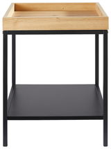 Moderner Beistelltisch mit Holzplatte und schwarzem Metallgestell, Frontalansicht