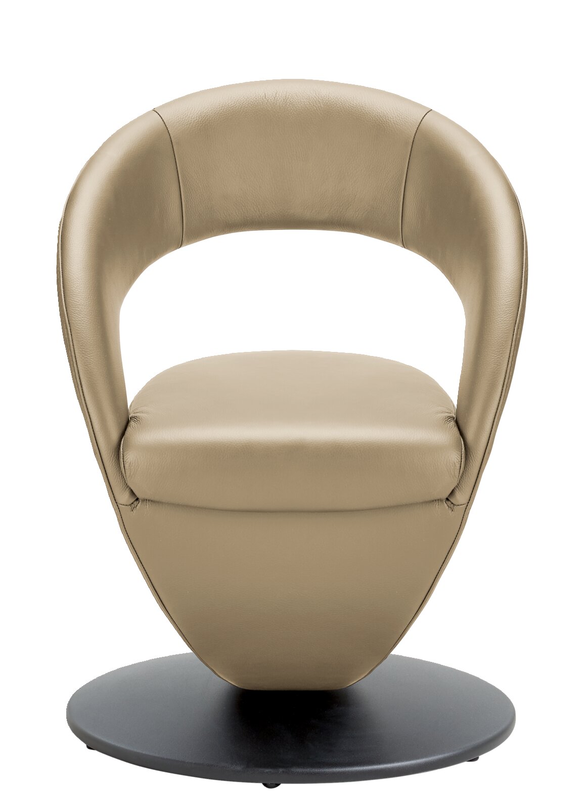 Moderano Sessel MEDINO Moderner, beige Sessel mit runder Rückenlehne und schwarzem Sockel, Frontalansicht.