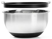 Rührschüssel aus Edelstahl mit schwarzem Deckel, seitliche Perspektive