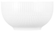 Weiße Müsli-Schale mit geriffeltem Design, seitliche Perspektive