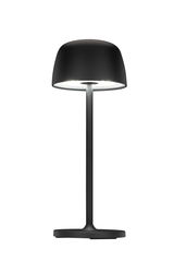 Schwarze Akku-Tischleuchte mit modernem Design, seitliche Perspektive