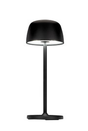 Schwarze Akku-Tischleuchte mit modernem Design, seitliche Perspektive