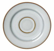 Espressounterteller 12,5 cm aus der Vogelperspektive, mit einem dezenten, grauen Muster und braunem Rand.