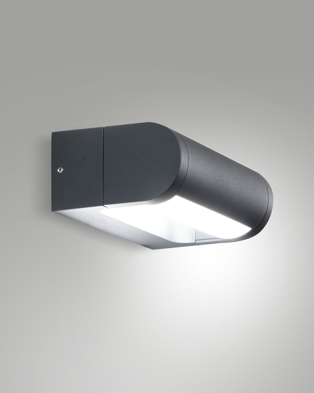 Fabas Luce LED-buitenwandlamp WILD Moderne LED-buitenwandlamp in zijaanzicht, antracietkleurige behuizing met naar beneden gerichte verlichting.