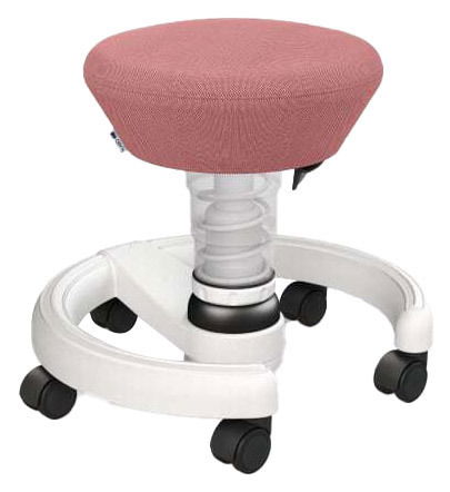 Roter Sitzhocker für Kinder mit Rollen, seitliche Perspektive