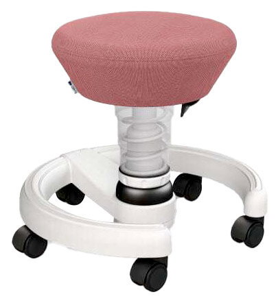 Roter Sitzhocker für Kinder mit Rollen, seitliche Perspektive