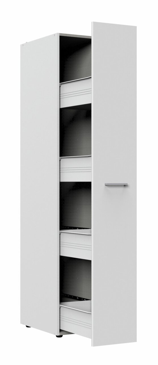 Witte apothekerskast met open deur, zijaanzicht