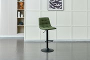 Grüner Barhocker mit schwarzem Metallfuß, seitliche Perspektive