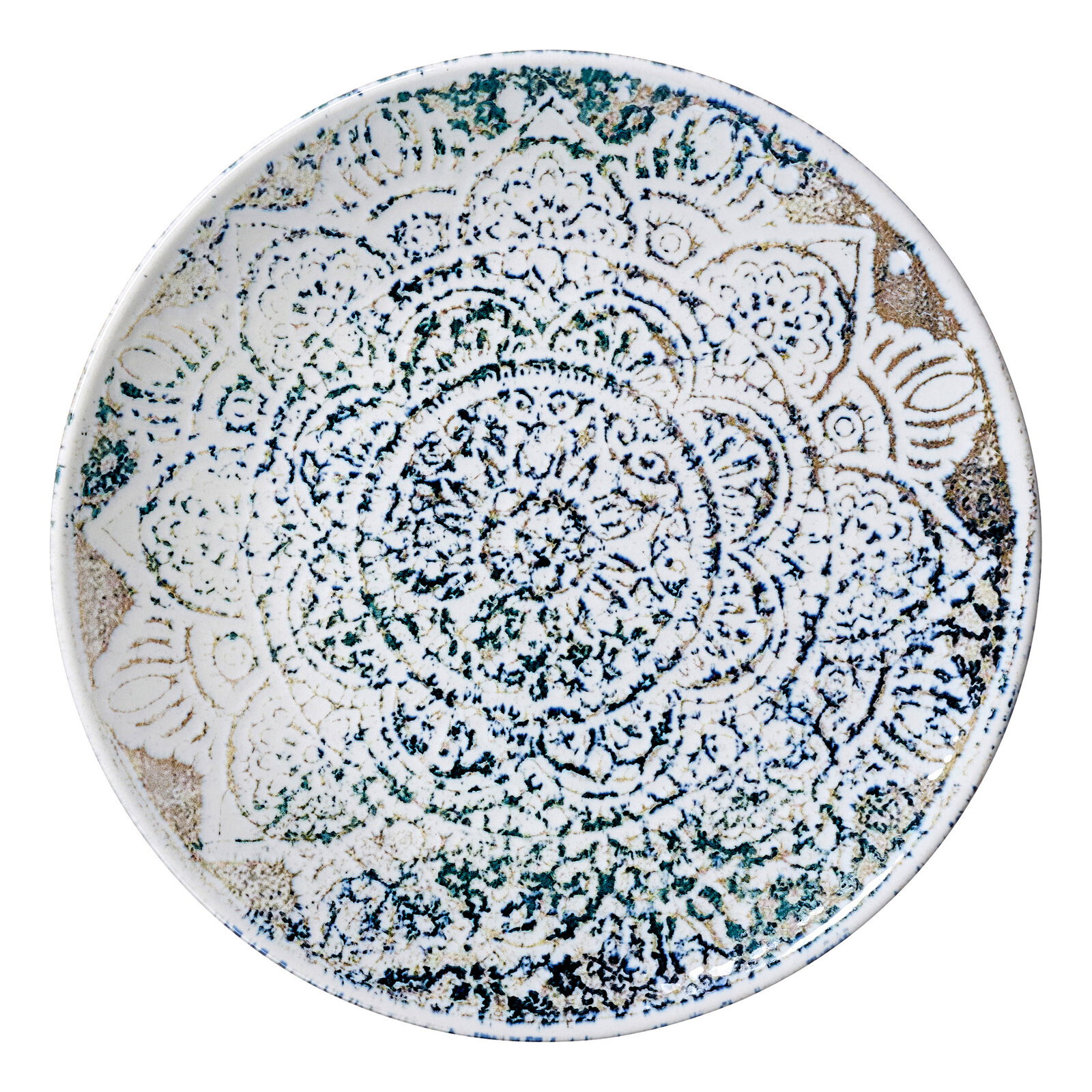 Ritzenhoff & Breker Frühstücksteller LUIGI Dessertteller Luigi 20,5cm mit kunstvollem, mandalaartigem Muster in Blau- und Grüntönen, Draufsicht