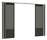 Vorhang Set in schwarzer Farbe, frontal betrachtet, mit transparenten und blickdichten Elementen.