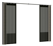 Vorhang Set in schwarzer Farbe, frontal betrachtet, mit transparenten und blickdichten Elementen.