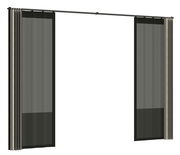 Vorhang Set in schwarzer Farbe, frontal betrachtet, mit transparenten und blickdichten Elementen.