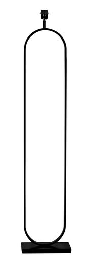 Moderne schwarze Stehleuchte mit ovalem Rahmen, frontal betrachtet.