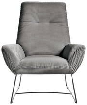 Grauer Sessel mit geripptem Stoffbezug und Metallbeinen, Frontalansicht
