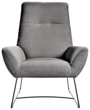 Grauer Sessel mit geripptem Stoffbezug und Metallbeinen, Frontalansicht
