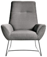 Grauer Sessel mit geripptem Stoffbezug und Metallbeinen, Frontalansicht