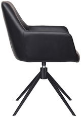 Moderner schwarzer Armlehnstuhl aus Leder mit Metallgestell, Seitenansicht