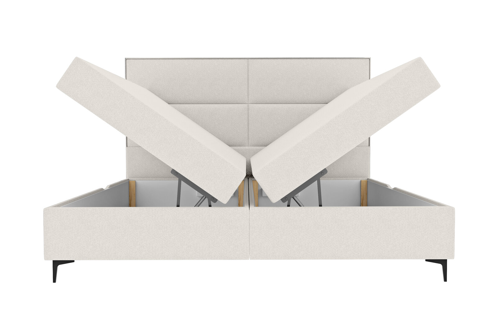 Boxspringbett mit hochgeklappten Matratzen, Vorderansicht