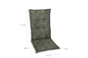 Sesselauflage mit grünem Blattmuster, seitliche Perspektive, Maße: 72 cm Höhe, 48 cm Sitzfläche, 50 cm Breite, 7 cm Dicke