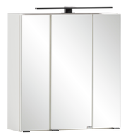 Moderner Spiegelschrank mit drei Türen und integrierter Beleuchtung, Frontalansicht