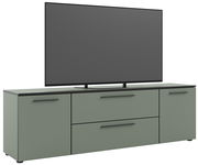 TV-Lowboard in modernem Design mit zwei Türen und zwei Schubladen, seitliche Perspektive