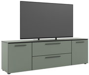 TV-Lowboard in modernem Design mit zwei Türen und zwei Schubladen, seitliche Perspektive