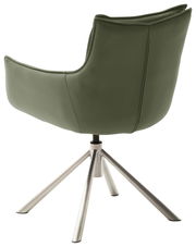 Rückansicht eines grünen Sessels mit Metallbeinen, moderne und elegante Gestaltung.