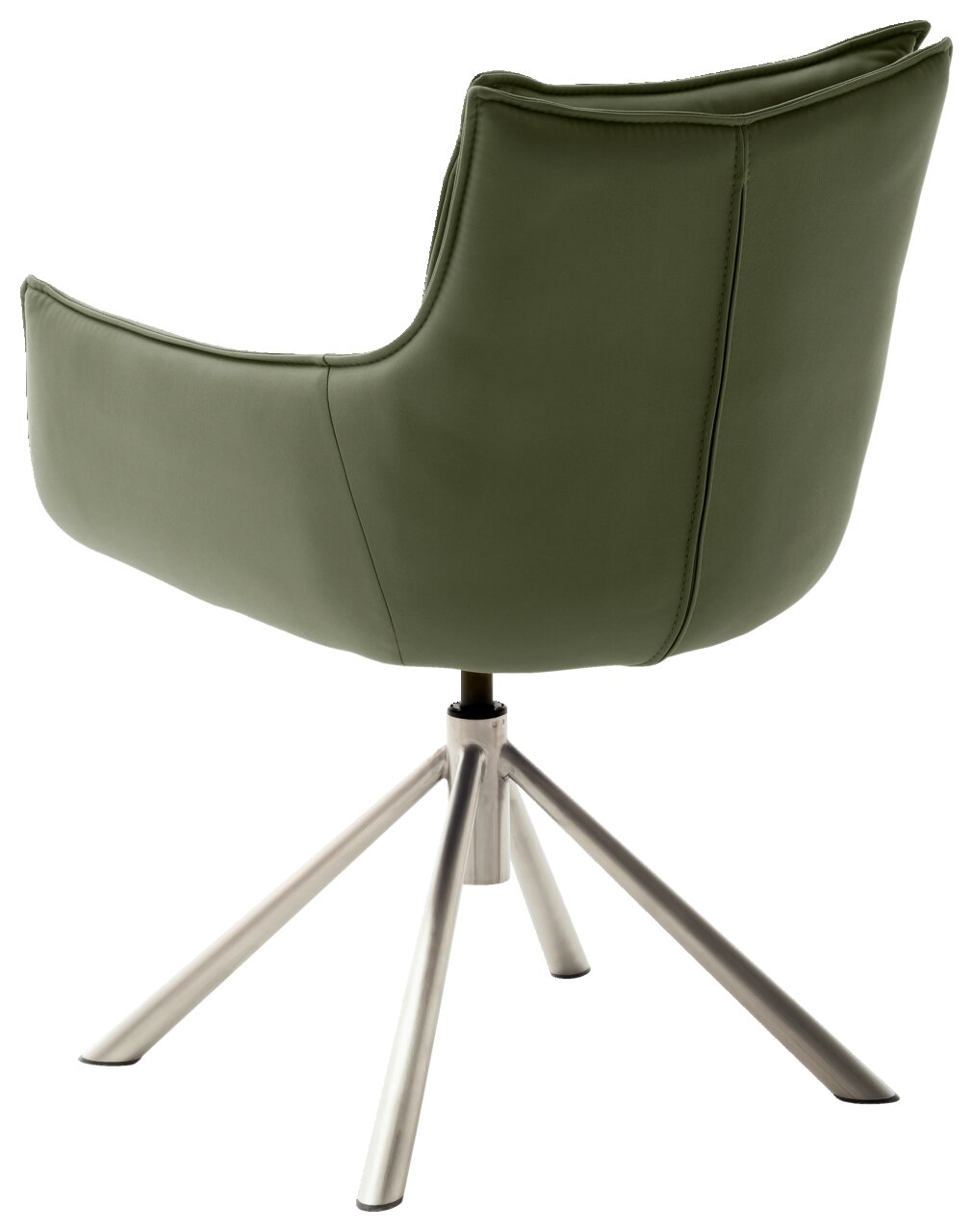 Rückansicht eines grünen Sessels mit Metallbeinen, moderne und elegante Gestaltung.