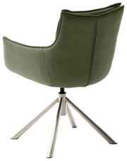 Rückansicht eines grünen Sessels mit Metallbeinen, moderne und elegante Gestaltung.