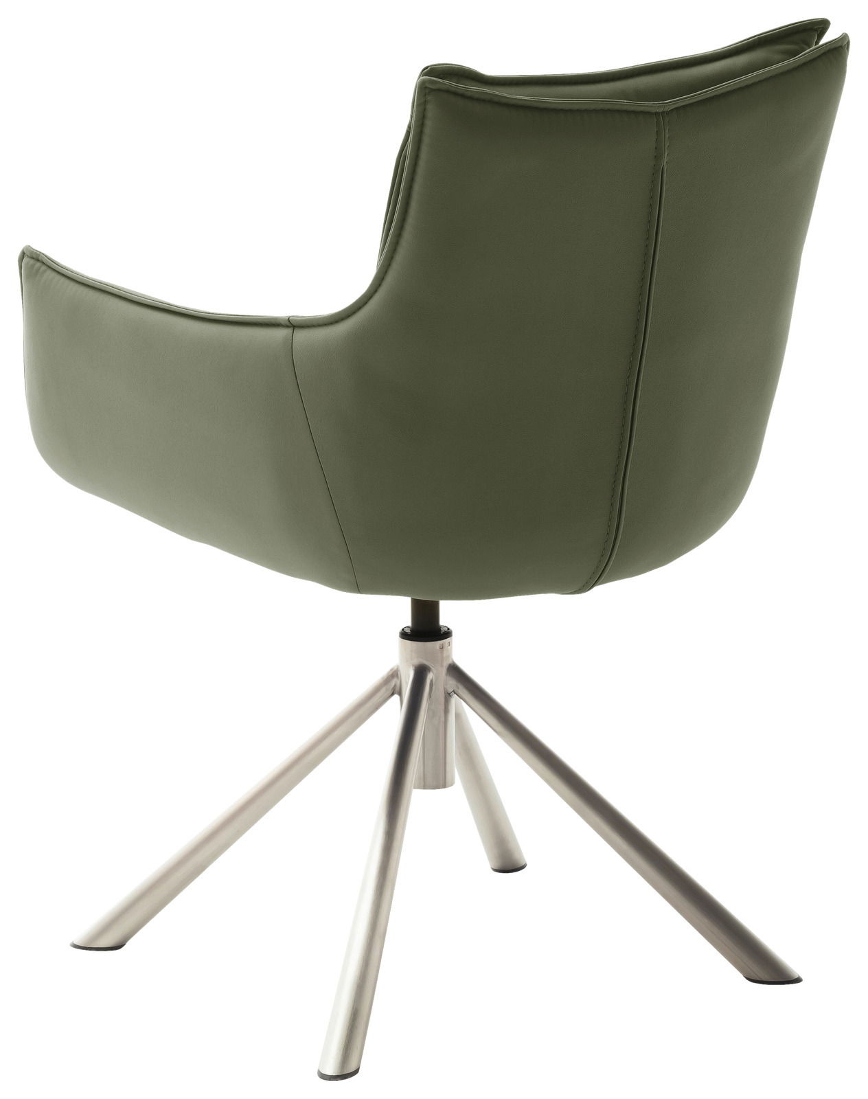 Rückansicht eines grünen Sessels mit Metallbeinen, moderne und elegante Gestaltung.