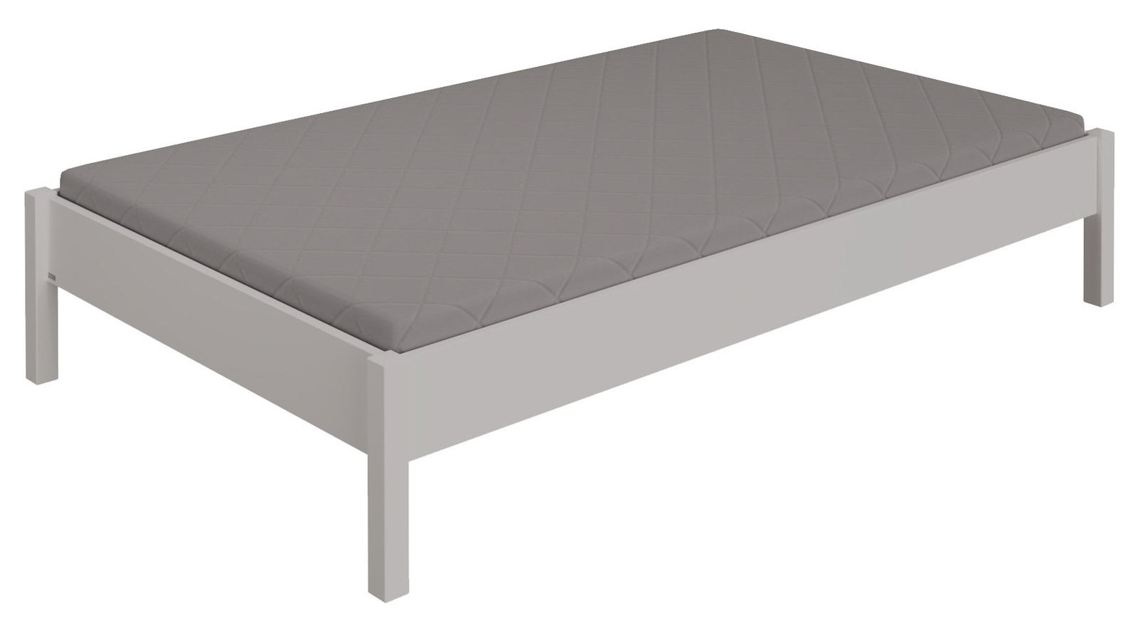 Studioliege mit grauer Matratze, seitliche Perspektive