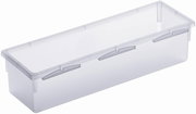Transparente Kunststoffbox, rechteckig, mit Deckel, seitliche Perspektive