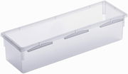 Transparente Kunststoffbox, rechteckig, mit Deckel, seitliche Perspektive