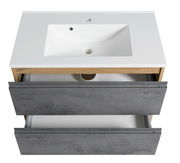 Waschtisch-Set 80 cm mit weißem Waschbecken und grauen Schubladen, Ansicht von oben