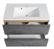 Waschtisch-Set 80 cm mit weißem Waschbecken und grauen Schubladen, Ansicht von oben