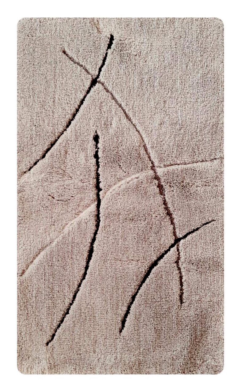 Beige Badteppich mit abstraktem Linienmuster, Draufsicht