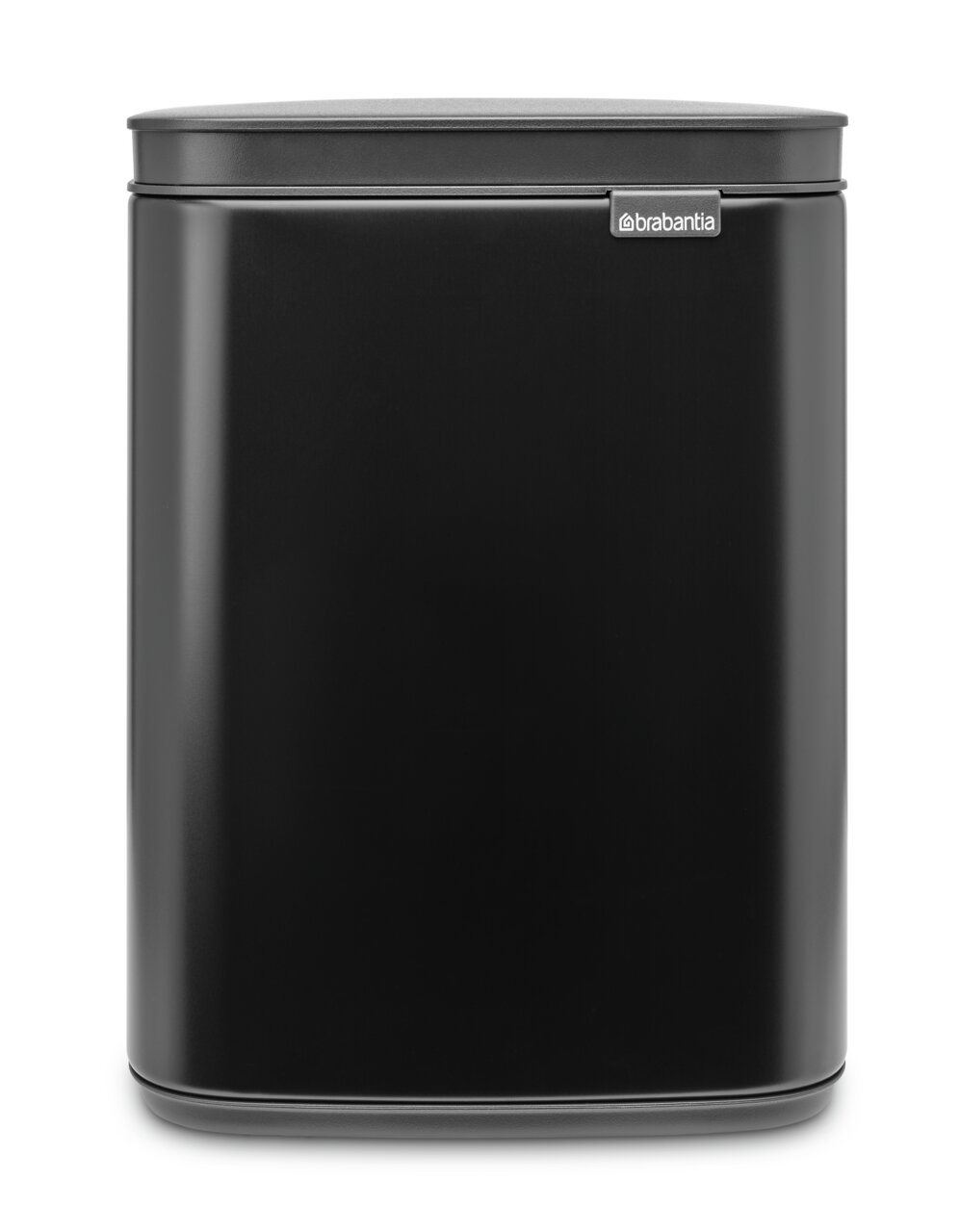 Brabantia Abfallbehälter 4L BO Schwarzer Abfallbehälter Bo 4L von vorne mit abgerundeten Ecken und glatter Oberfläche.