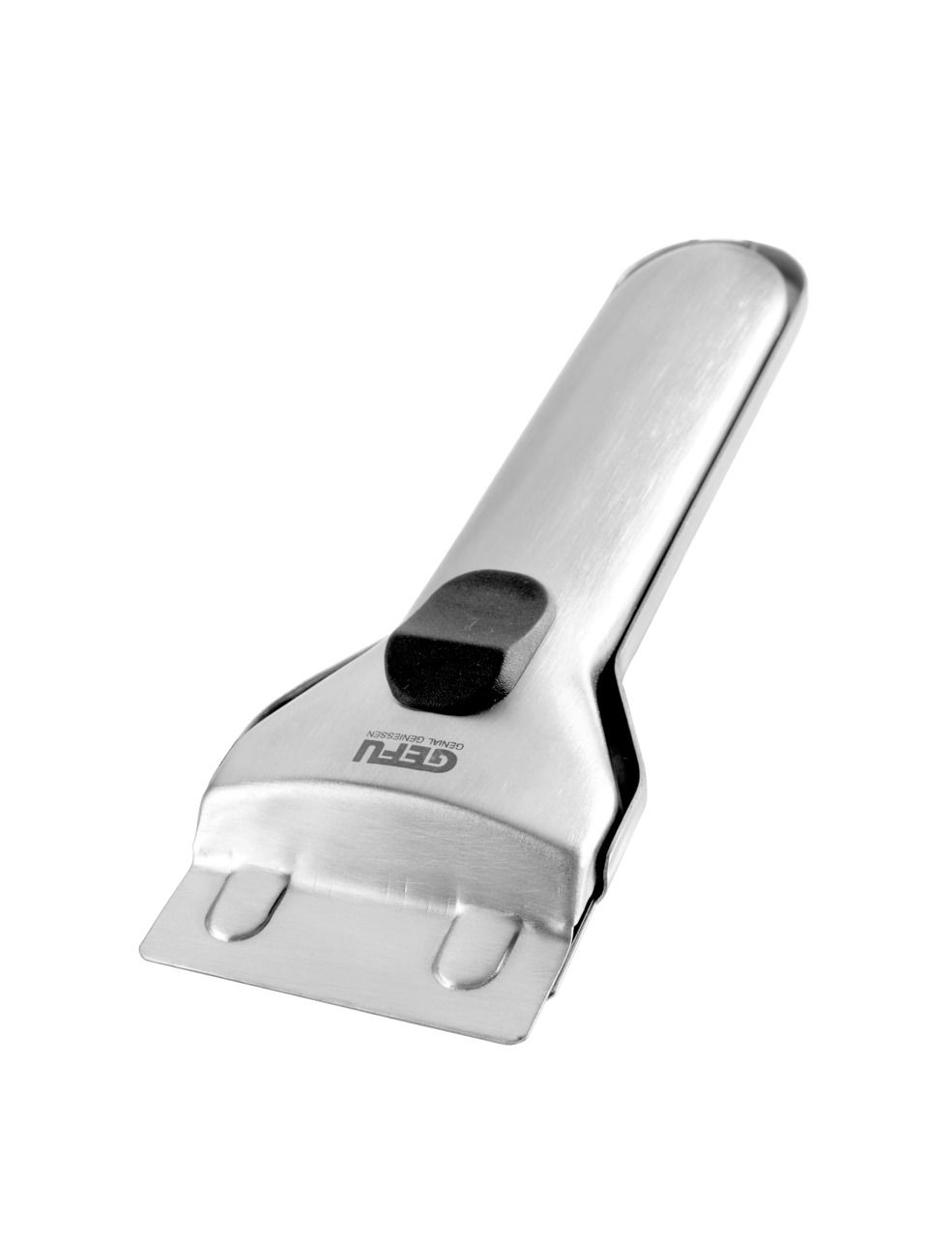 Glaskochfeldschaber aus Edelstahl in schräger Perspektive