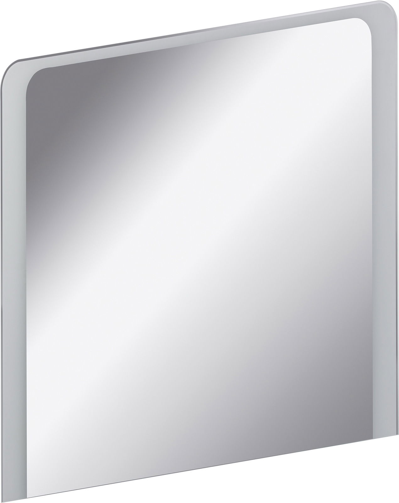 Rechteckiger Spiegel mit abgerundeten Ecken, seitliche Perspektive