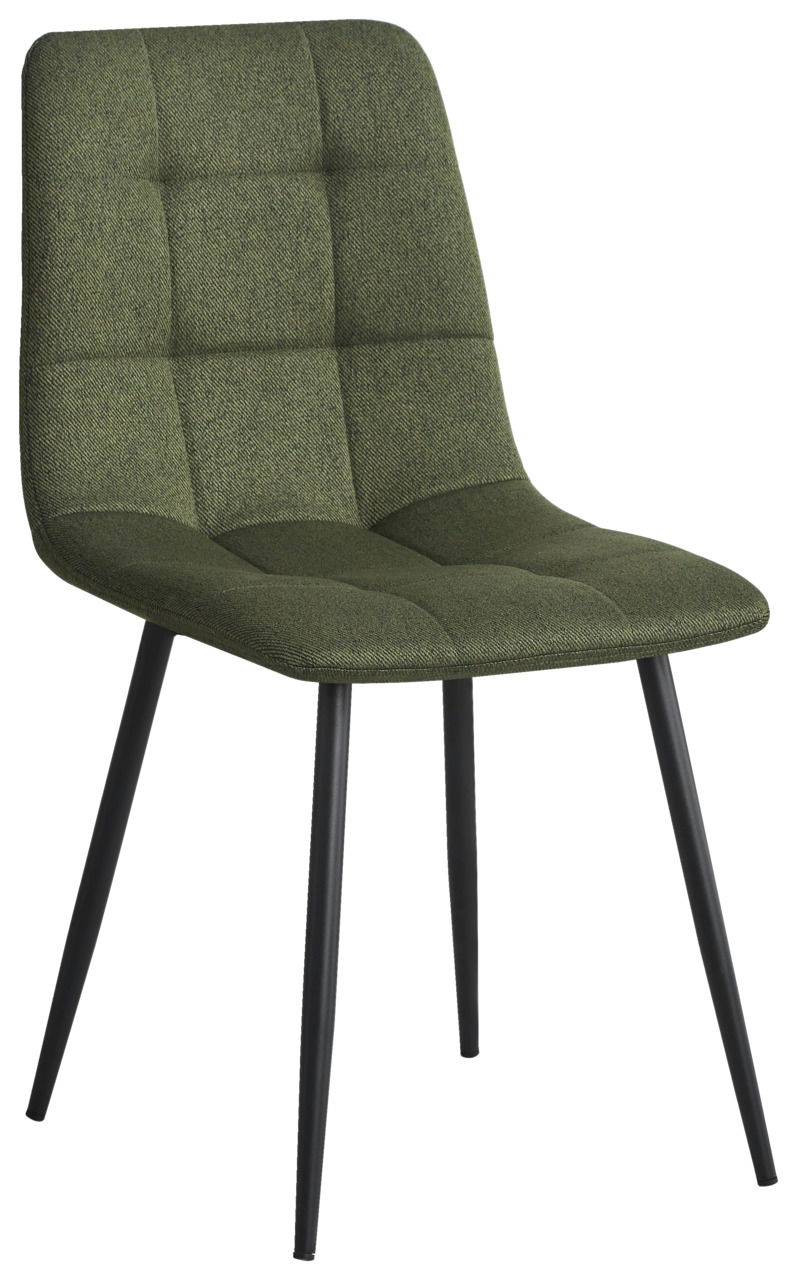 Stylife Stuhl JEFF Moderner grüner Stuhl mit gepolsterter Sitzfläche und schwarzen Metallbeinen, seitliche Perspektive