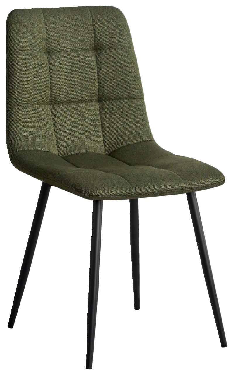 Stylife Stuhl JEFF Moderner grüner Stuhl mit gepolsterter Sitzfläche und schwarzen Metallbeinen, seitliche Perspektive