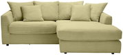 Grünes Ecksofa mit mehreren Kissen, Vorderansicht
