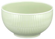 Seladonfarbene Müslischale mit geriffeltem Design, seitliche Perspektive